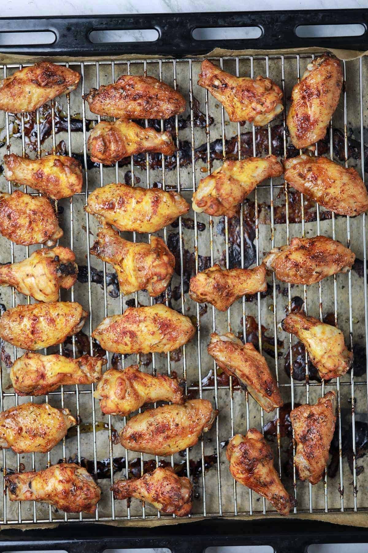 wings on baking rack.