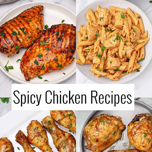picture collage of spicy chicken recipes.